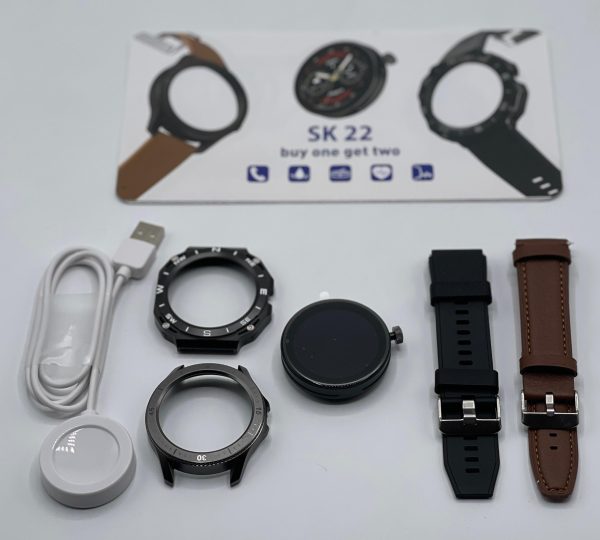 SK 22 Smartwatch with 2 Cases & 2 Straps – AMOLED Display, Bluetooth Calling, Multi-Function Digital Watch for Men & Boys | Compatible with Android.