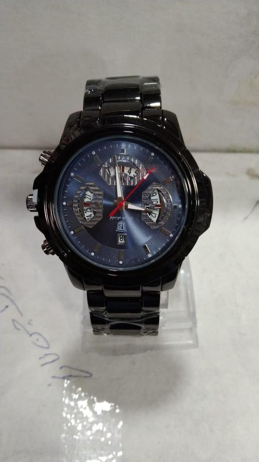 Men’s Luxury Waterproof Calendar Watch – Heavyweight Stainless Steel Business Casual Wristwatch with Black Leather Strap (With Box)