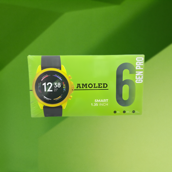 Gen Pro 6 AMOLED Smartwatch – 1.35” Display with Black Silicone & Gold Metal Strap | Full Touchscreen Fitness Watch for Android.