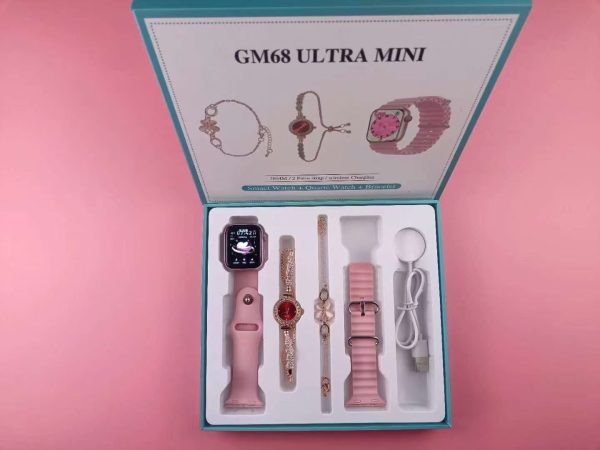 GM68 Ultra Mini Smartwatch + Quartz Bracelet Combo | Stylish Smartwatch Set for Women | Wireless Charging | Fashionable Dual Watch Gift Set