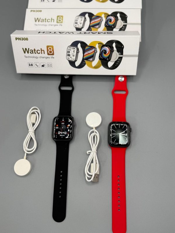 PH308 Smartwatch Series 8 – Fitness Tracker with Heart Rate Monitor, Sports Mode, Waterproof, Call & Message Alerts – For Men & Women (With Box, Random Color)