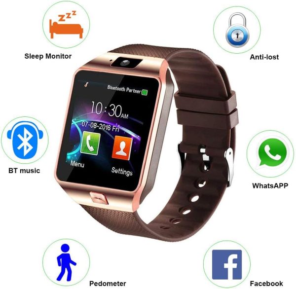 DZ09 Bluetooth Smartwatch – Touchscreen Fitness Tracker with SIM & SD Card Slot, Camera & Call Function | Men & Women | Sports Smart Watch (Black)