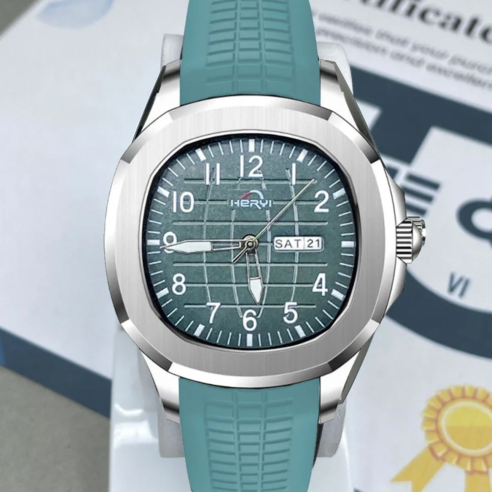 Heryi Men’s Watch With Silicone Strap Day And Date Function Analog Display –  Durable & Lightweight Casual Wristwatch | Men’s Watch – Wrist Watch For Men – Stainless Steel Dial Rubber Strap 