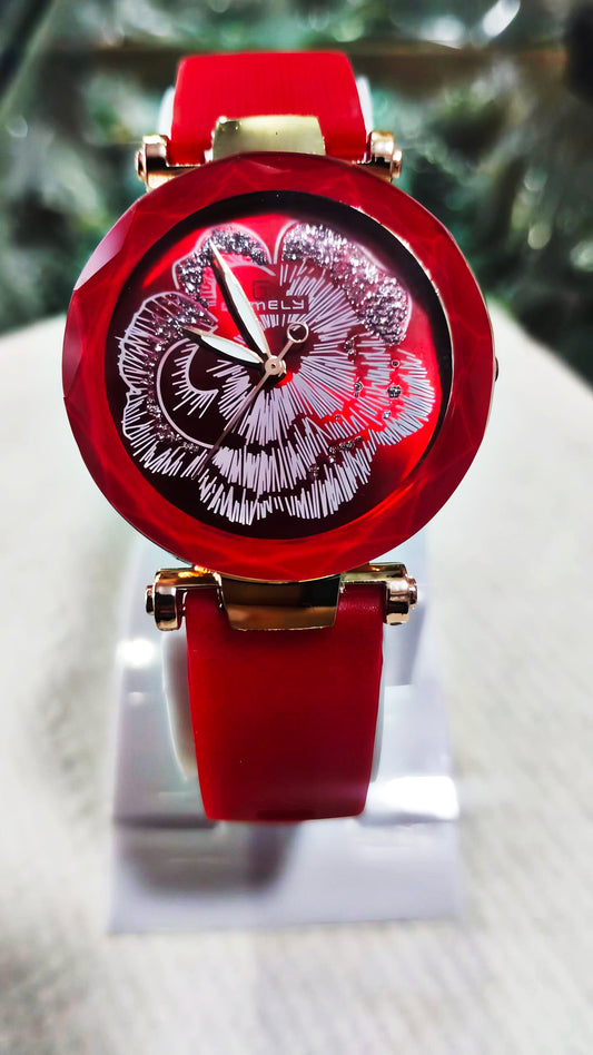Silicone Strap Women’s Watch With Stainless Steel Dial Red/purple/pink (without Box)
