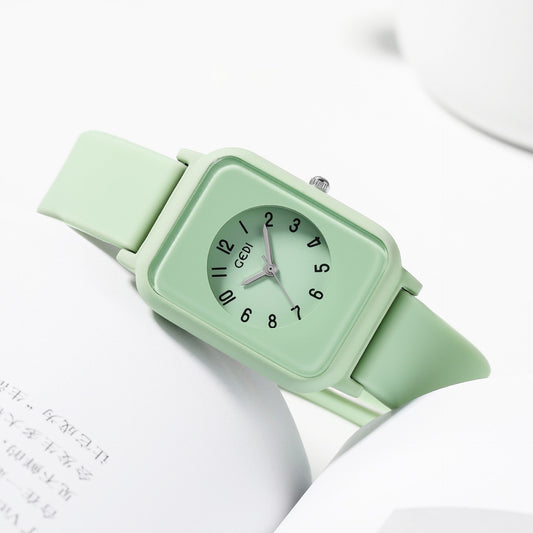 Silky Soft Strap Silicon Watch In Aesthetic Colors / Square Case Round Dial Watch Without Box (random Color)