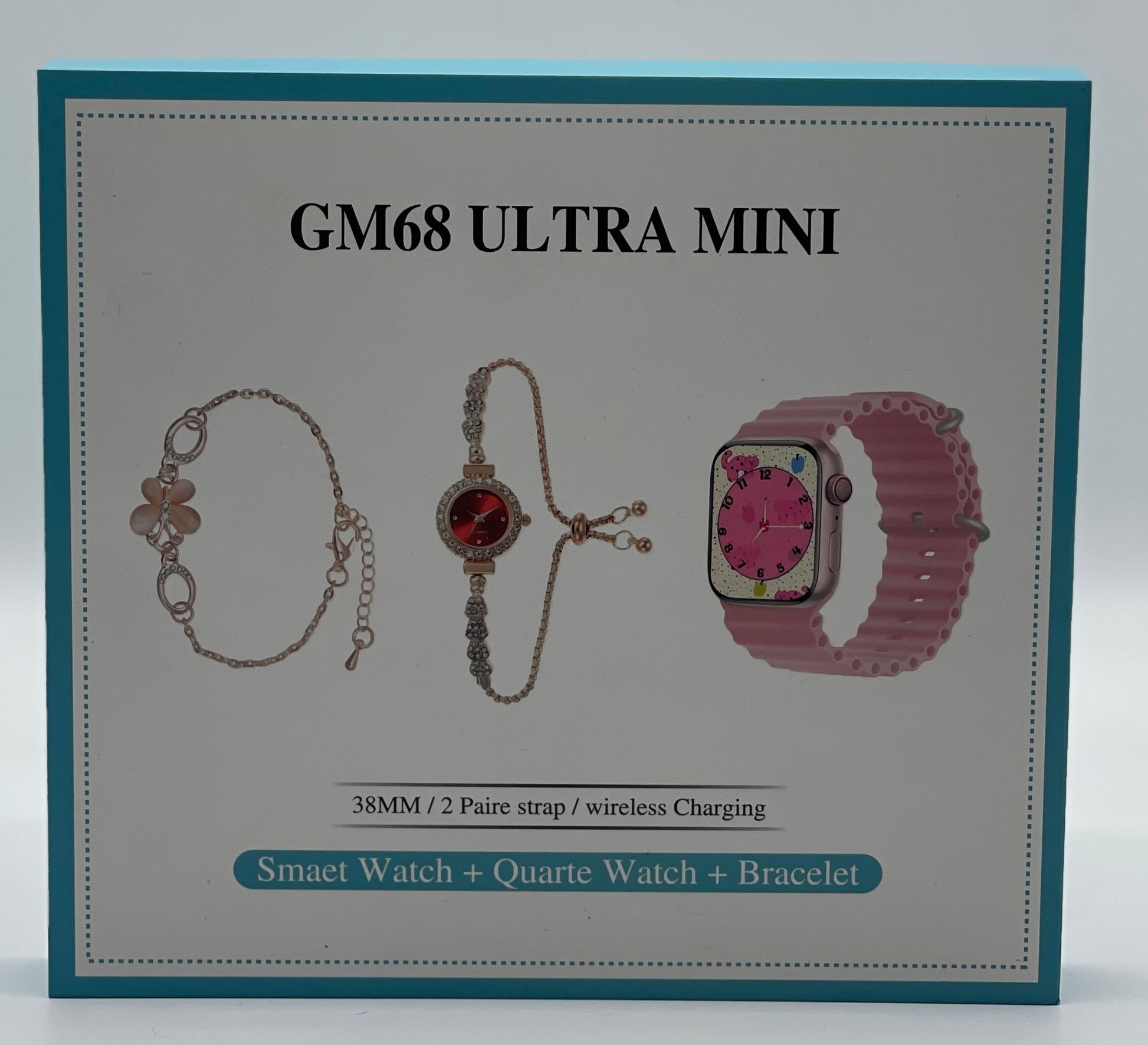 Gm68 Ultra Mini Smartwatch + Quartz Bracelet Watch Combo | Wireless Charging | Stylish Dual Watch Set 