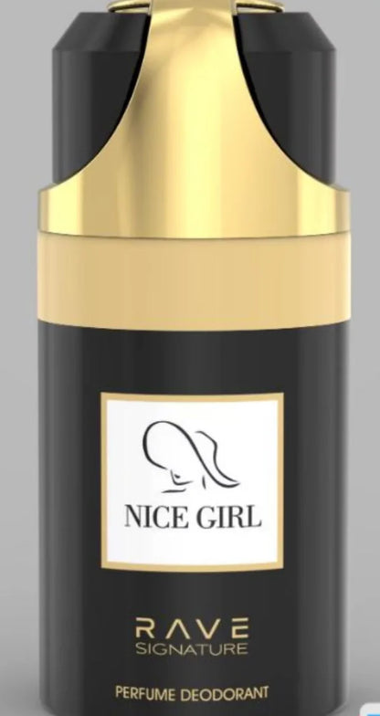Rave Signature Nice Girl Perfume Spray – 250ml | Unisex Body Spray | Long-Lasting Luxury Fragrance | Antiperspirant Deodorant for & Women