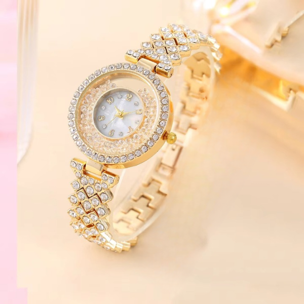 Women’s Fashion Diamond Quartz Watch – Luxury Golden Ladies Watch for Casual & Party Wear (No Box)
