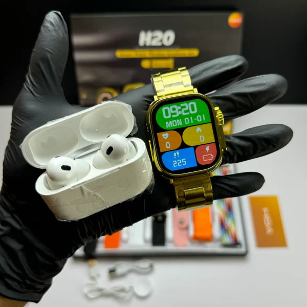H20 Ultra Smartwatch 10-in-1 Combo with Free AirPods | 49mm Dial | Always-On Display | Bluetooth Calling | iOS & Android Compatible