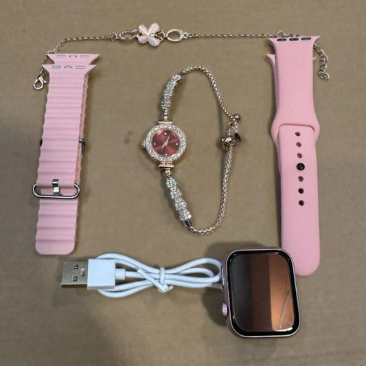 GM68 Ultra Mini Smartwatch + Quartz Bracelet Combo | Stylish Smartwatch Set for Women | Wireless Charging | Fashionable Dual Watch Gift Set