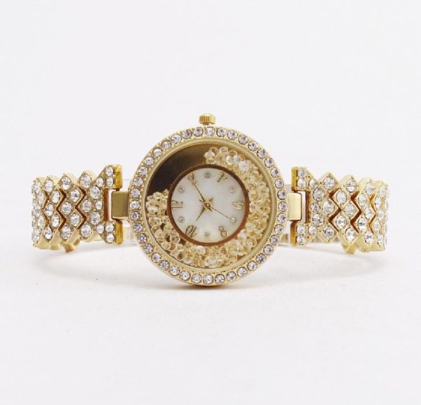 Women’s Fashion Diamond Quartz Watch – Luxury Golden Ladies Watch for Casual & Party Wear (No Box)