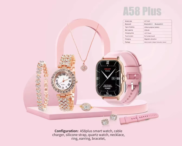 A58 Plus 6-in-1 Smartwatch for Women | Stylish Fitness Tracker with Health Monitoring | Waterproof | Perfect Gift for Girls – Random Color