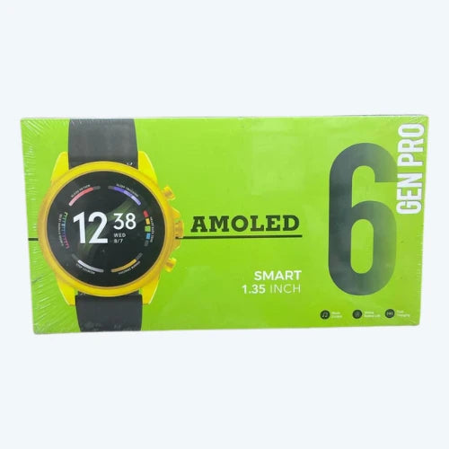 Gen Pro 6 AMOLED Smartwatch – 1.35” Display with Black Silicone & Gold Metal Strap | Full Touchscreen Fitness Watch for Android.