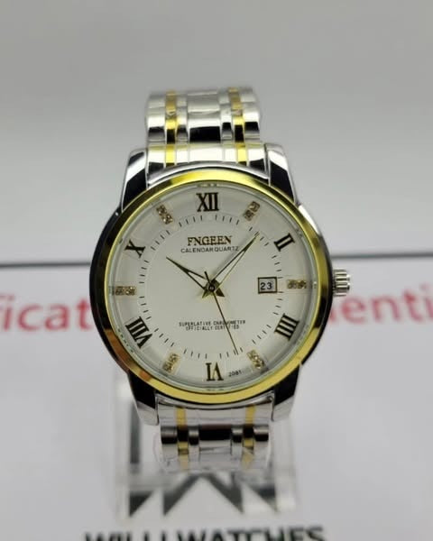 Original Fngeen Men’s Calendar Watch | Waterproof Stainless Steel Quartz Business Watch | Analog Wristwatch with Box