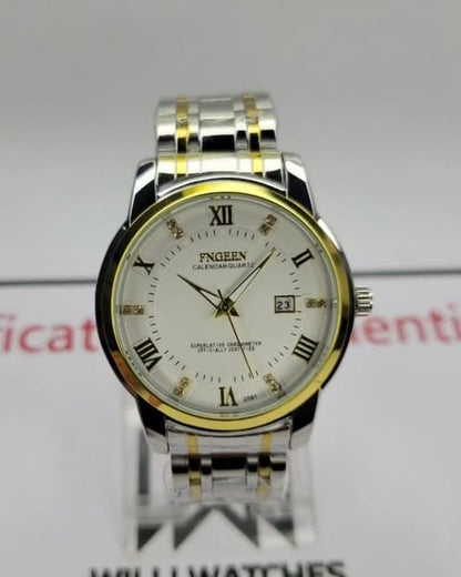 Original Fngeen Men’s Calendar Watch | Waterproof Stainless Steel Quartz Business Watch | Analog Wristwatch with Box
