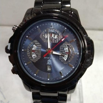 Men’s Luxury Waterproof Calendar Watch – Heavyweight Stainless Steel Business Casual Wristwatch with Black Leather Strap (With Box)