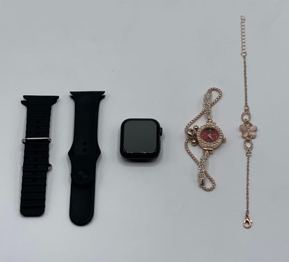 GM68 Ultra Mini Smartwatch + Quartz Bracelet Combo | Stylish Smartwatch Set for Women | Wireless Charging | Fashionable Dual Watch Gift Set