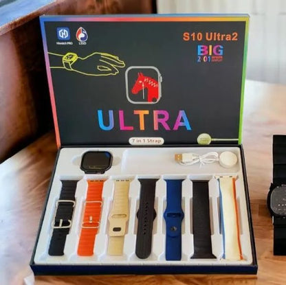 S10 Ultra 2 Smart Watch – 7 Stylish Straps | Titanium Body | Magnetic Charger | Waterproof Smartwatch for Kids, Men & Women