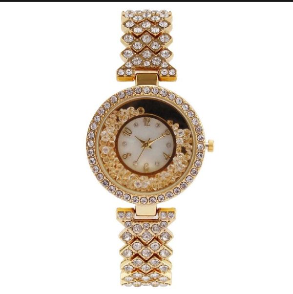 Women’s Fashion Diamond Quartz Watch – Luxury Golden Ladies Watch for Casual & Party Wear (No Box)