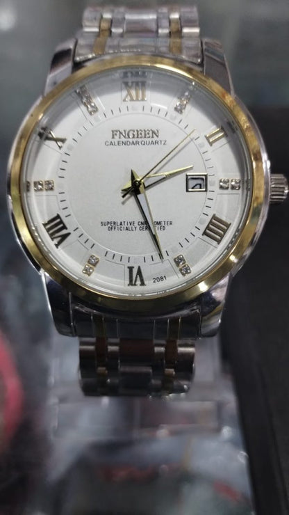 Original Fngeen Men’s Calendar Watch | Waterproof Stainless Steel Quartz Business Watch | Analog Wristwatch with Box