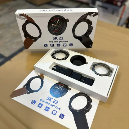SK 22 Smartwatch with 2 Cases & 2 Straps – AMOLED Display, Bluetooth Calling, Multi-Function Digital Watch for Men & Boys | Compatible with Android.